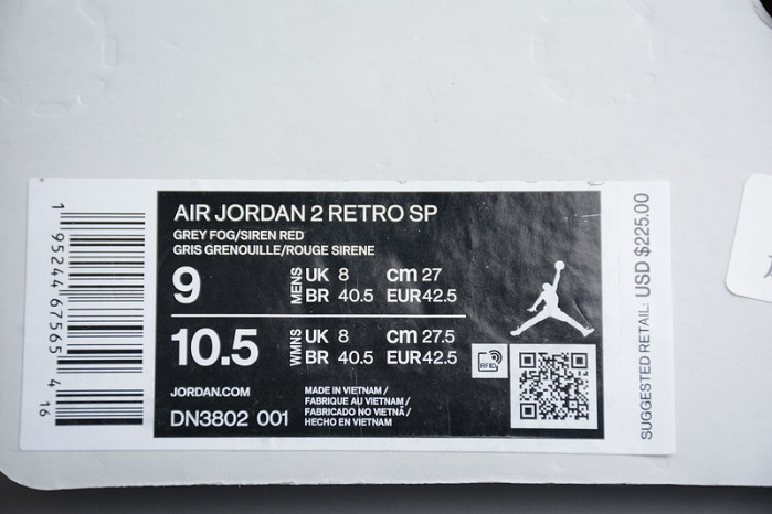 JORDAN 2 RETRO UNION GREY FOG DN3802-001